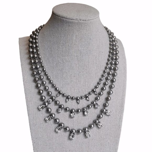 Dannijo NWT Dagny Ball Chain Rhinestone 3 Strand Necklace